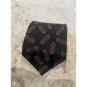 Ermenegildo Zegna Geometric Abstract Pattern Black‎ Brown Neck Tie Silk 3.5”